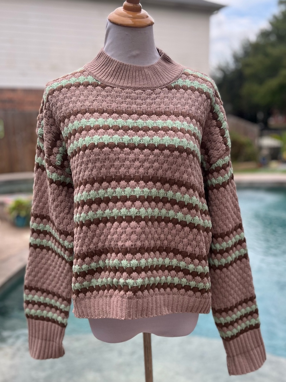 Allison + Zoe Oversized Striped Mock Neck Chunky Soft Sweater Large